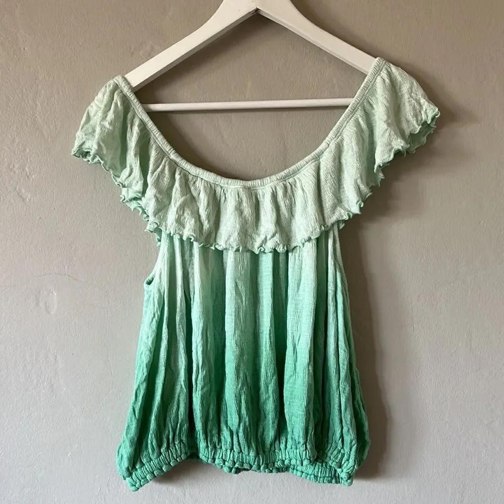 Free People Green Ombré off the Shoulder Top
